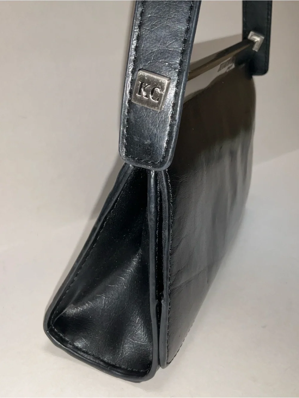 Kenneth Cole Black Mini Flap Shoulder Bag Purse Baguette Top-Frame Shoulder Bag